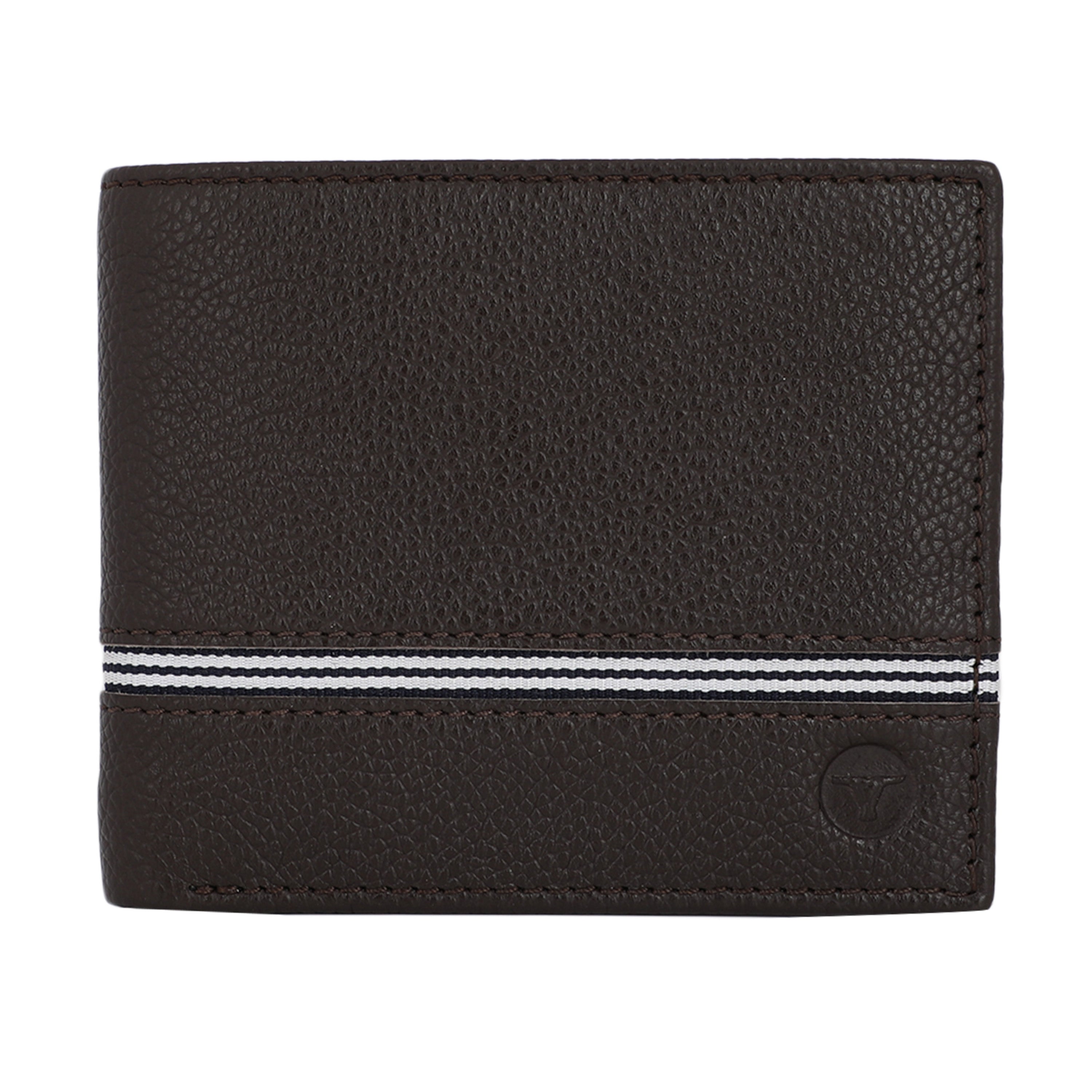 UFFICIO Men’s Brown Leather Wallet – Slim Bi-fold with Stripe Detail & Card Slot