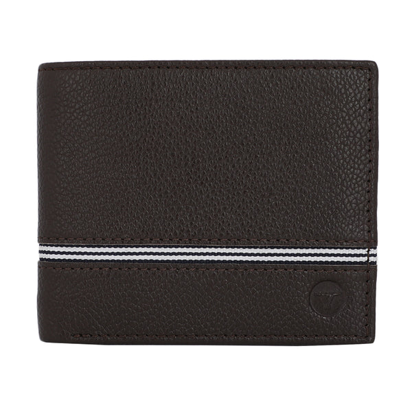 UFFICIO Men’s Brown Leather Wallet – Slim Bi-fold with Stripe Detail & Card Slot