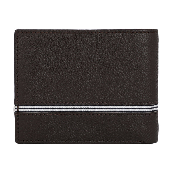 UFFICIO Men’s Brown Leather Wallet – Slim Bi-fold with Stripe Detail & Card Slot