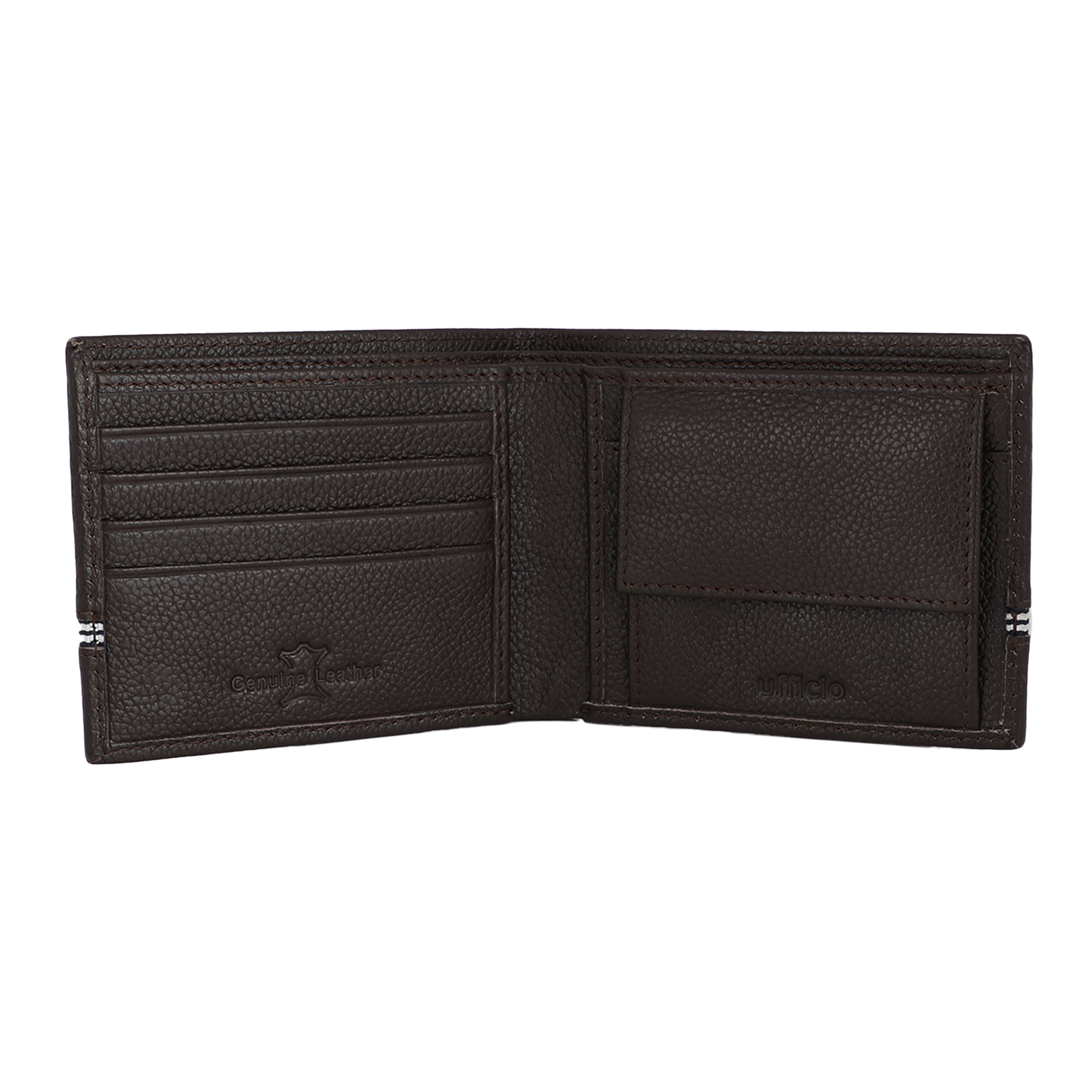 UFFICIO Men’s Brown Leather Wallet – Slim Bi-fold with Stripe Detail & Card Slot