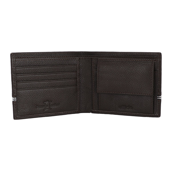 UFFICIO Men’s Brown Leather Wallet – Slim Bi-fold with Stripe Detail & Card Slot