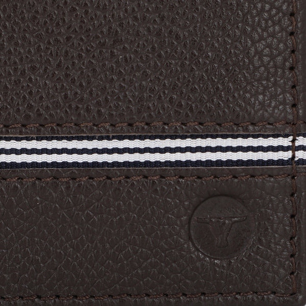 UFFICIO Men’s Brown Leather Wallet – Slim Bi-fold with Stripe Detail & Card Slot