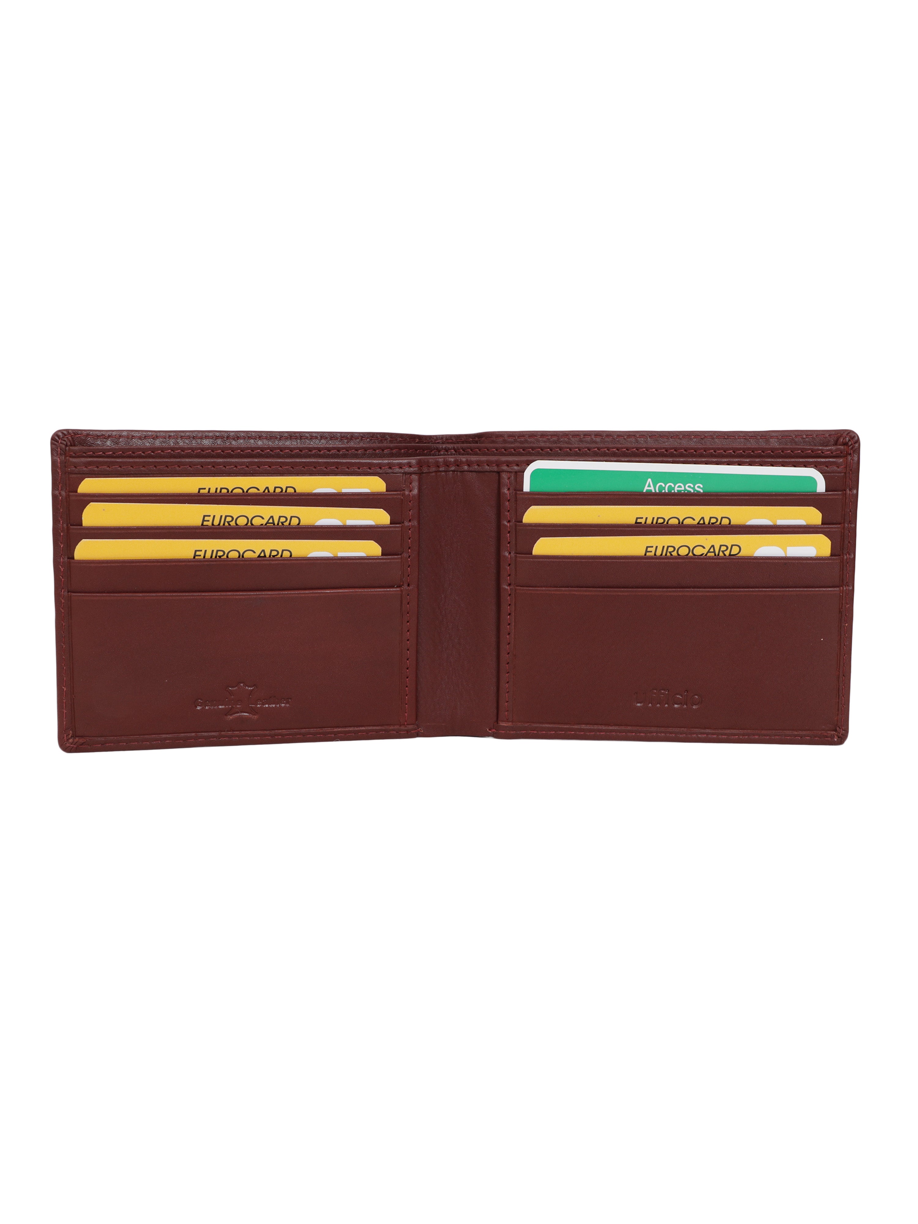 UFFICIO Men’s Burgundy Leather Wallet – Slim Bi-fold with Card & ID Slots