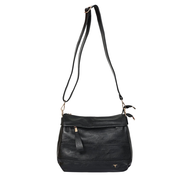 Bulchee Vegan Leather Women’s Shoulder Bag | Black & Tan | Spacious Bag for Daily Essentials