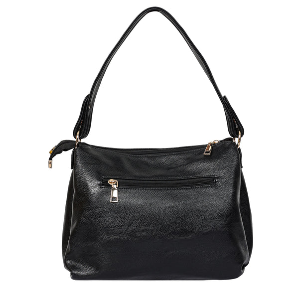 Bulchee Vegan Leather Women’s Shoulder Bag | Black & Tan | Spacious Bag for Daily Essentials