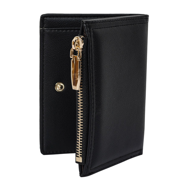 Bulchee Women’s Vegan Leather Wallet | Black & Beige | Slim Bifold with Coin Pouch & Quick-Access Compartments