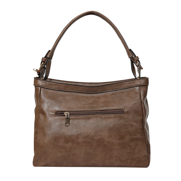 Bulchee Vegan Leather Women’s Shoulder Bag | Brown & Light Beige | Everyday Bag with Multiple Compartments