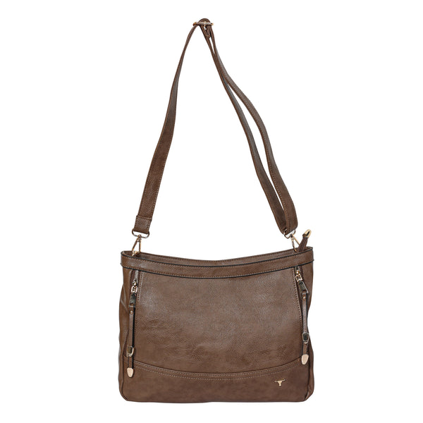 Bulchee Vegan Leather Women’s Shoulder Bag | Brown & Light Beige | Everyday Bag with Multiple Compartments