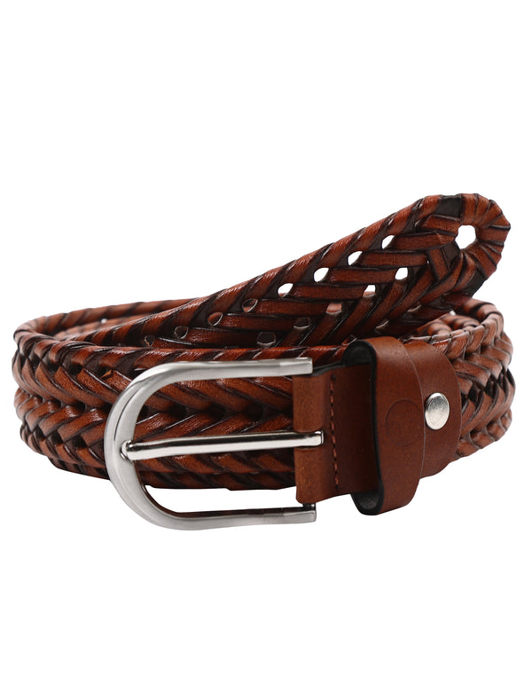 Bulchee Men's Collection, Genuine Leather Braided Belt in Tan