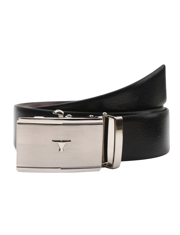 Bulchee Men's Collection | Italian Leather | Black & Tan Reversible Belt | Autolock in Shiny Nickle  | BUL2320B