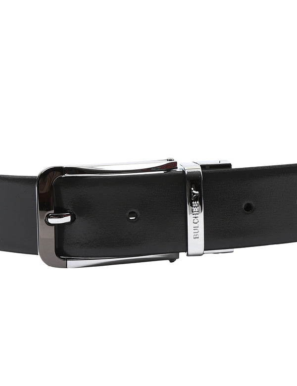 Bulchee Men's Collection Italian leather Grey and black reversible belt with a Bi-color Prong reversible buckle (BUL2304B)
