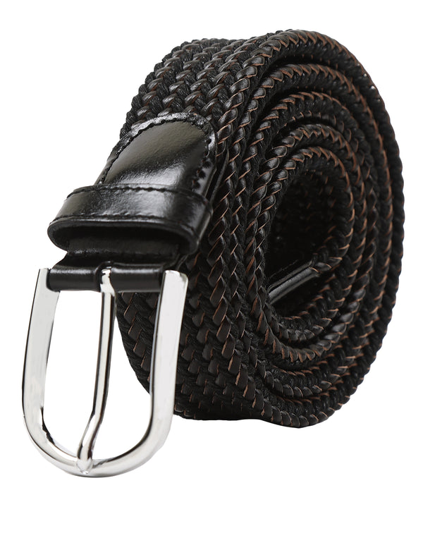 Bulchee Men's Collection | Woven Leather Belt | Black and Tan | Prong Buckle | BUL2321/22B