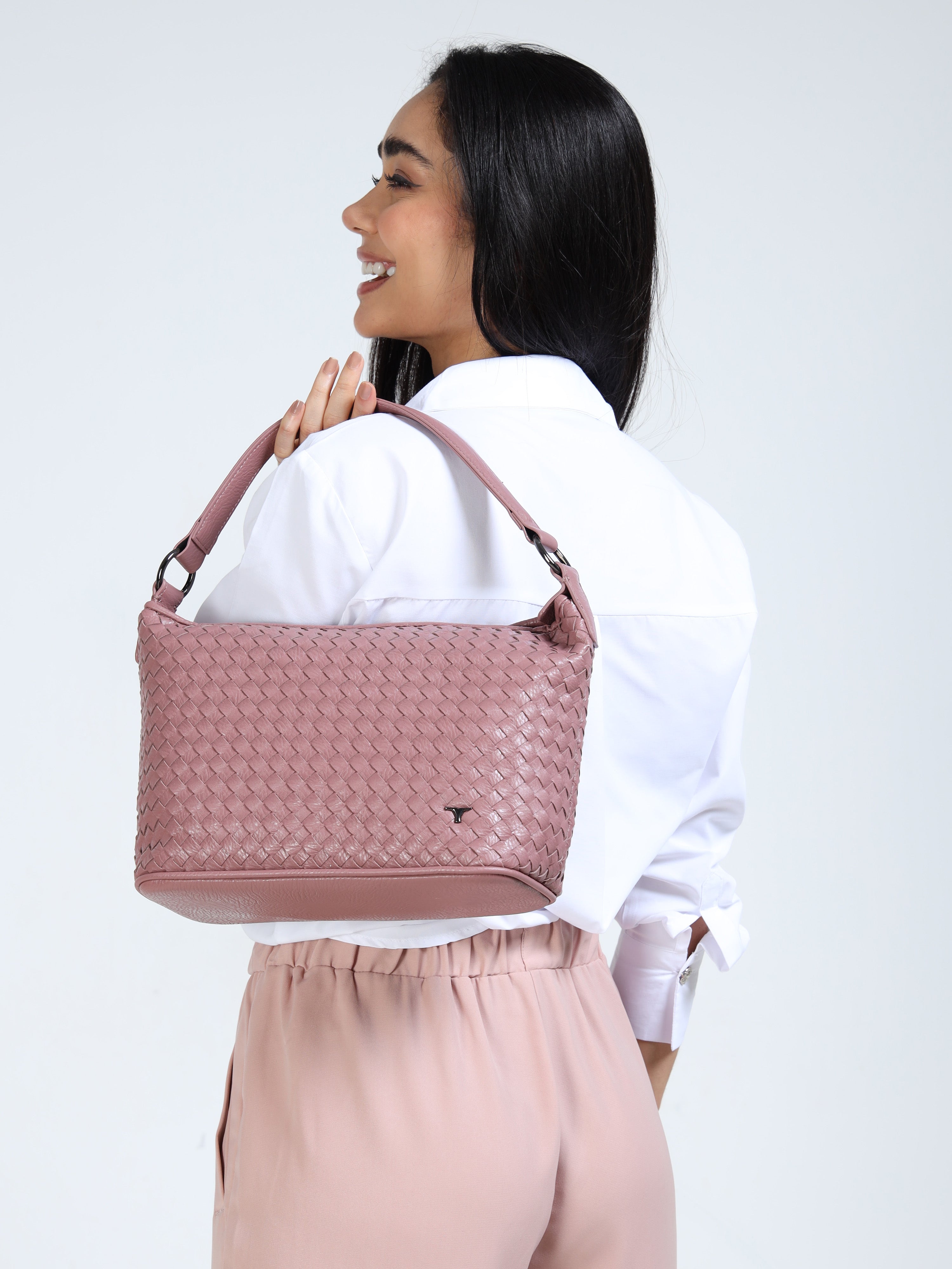 Bulchee Vegan Leather Women’s Shoulder Bag | Black & Pink | Lightweight Everyday Bag with Quick Access