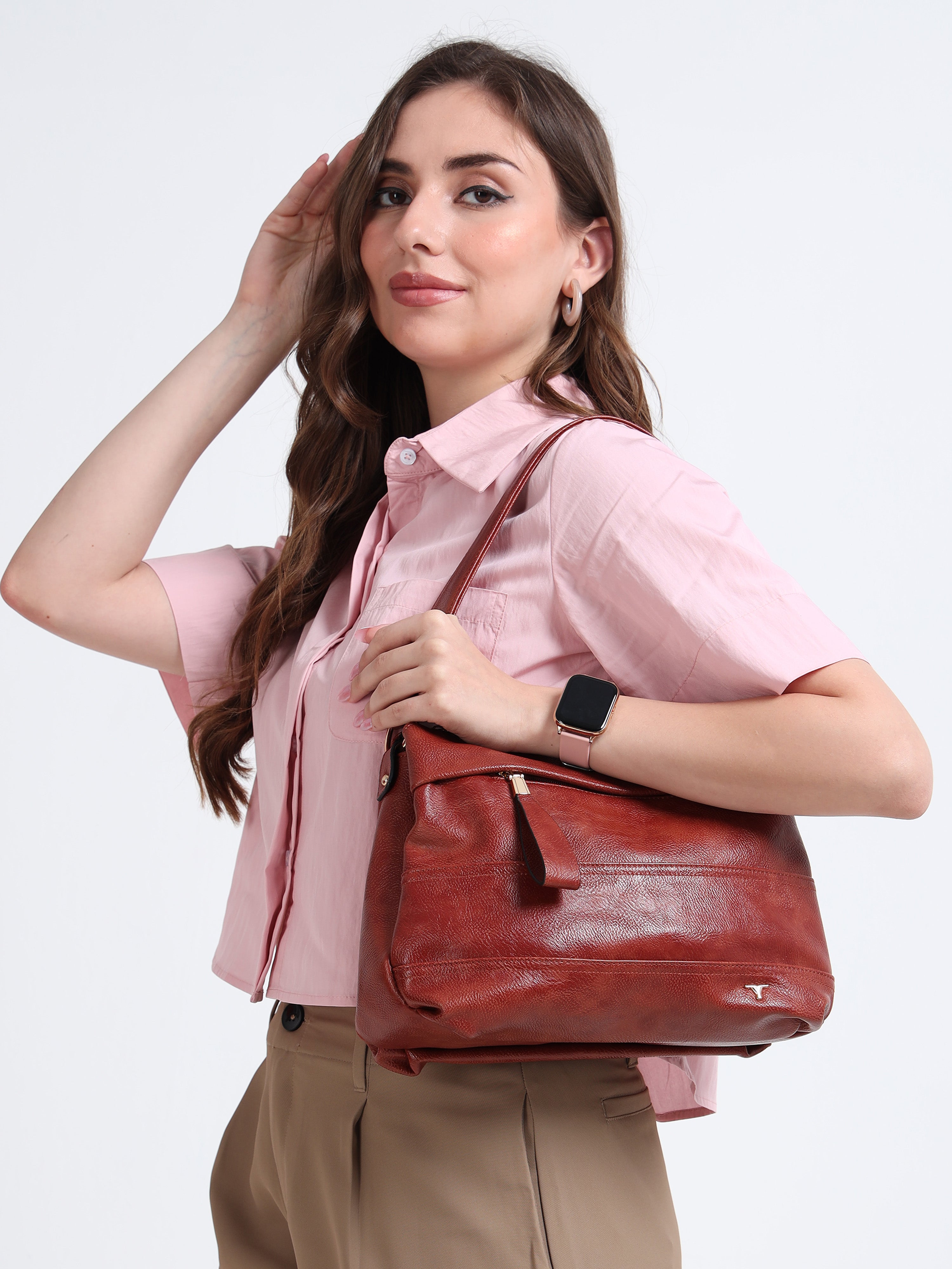 Bulchee Vegan Leather Women’s Shoulder Bag | Black & Tan | Spacious Bag for Daily Essentials