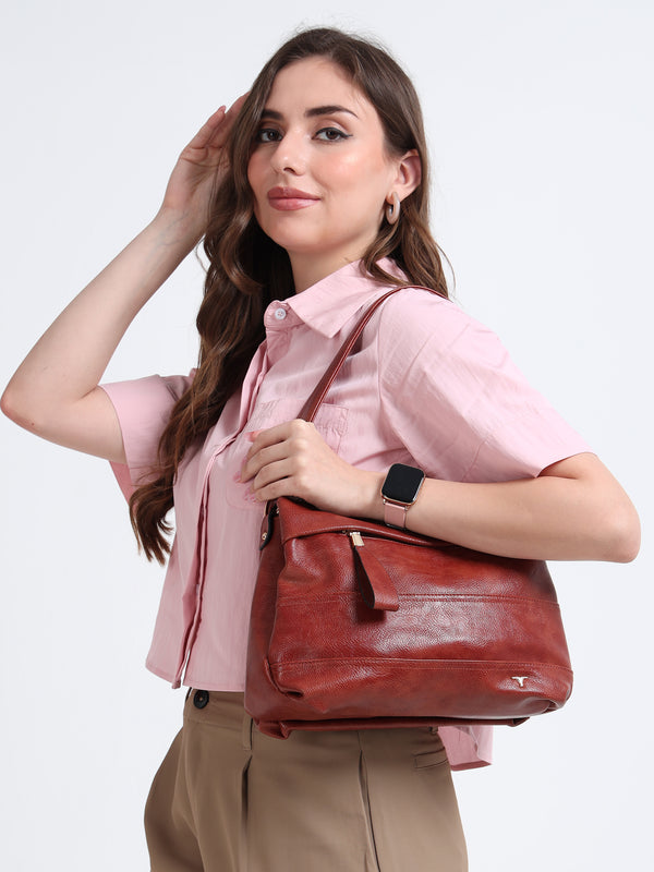 Bulchee Vegan Leather Women’s Shoulder Bag | Black & Tan | Spacious Bag for Daily Essentials