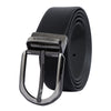 Bulchee Men's Leather Reversible Belt Black/ Grey – Bicolor Shiny Black with Nickel Buckle, Genuine Leather, 35mm Width – Sizes L (44–46") – BUL2405B
