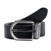 Bulchee Men's Leather Reversible Belt Black/ Grey – Bicolor Shiny Black with Nickel Buckle, Genuine Leather, 35mm Width – Sizes L (44–46") – BUL2405B