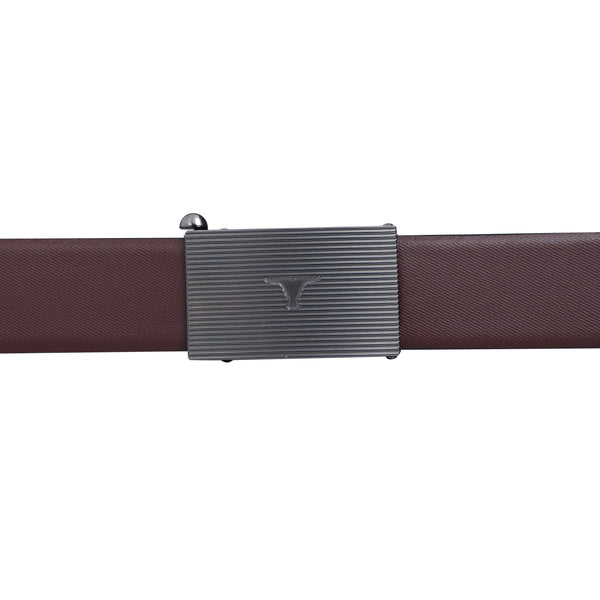Bulchee Men's Leather Reversible Belt – Burgundy/Black, Autolock Buckle in Black Gunmetal, Genuine Leather, 35mm Width – Size L (44–46") – BUL2410B