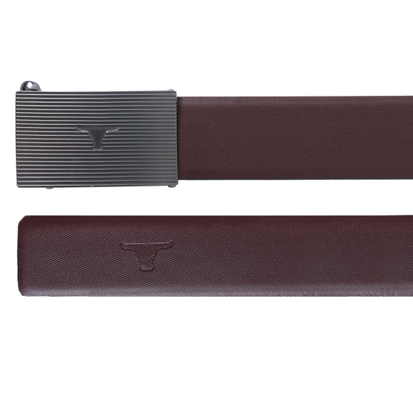 Bulchee Men's Leather Reversible Belt – Burgundy/Black, Autolock Buckle in Black Gunmetal, Genuine Leather, 35mm Width – Size L (44–46") – BUL2410B