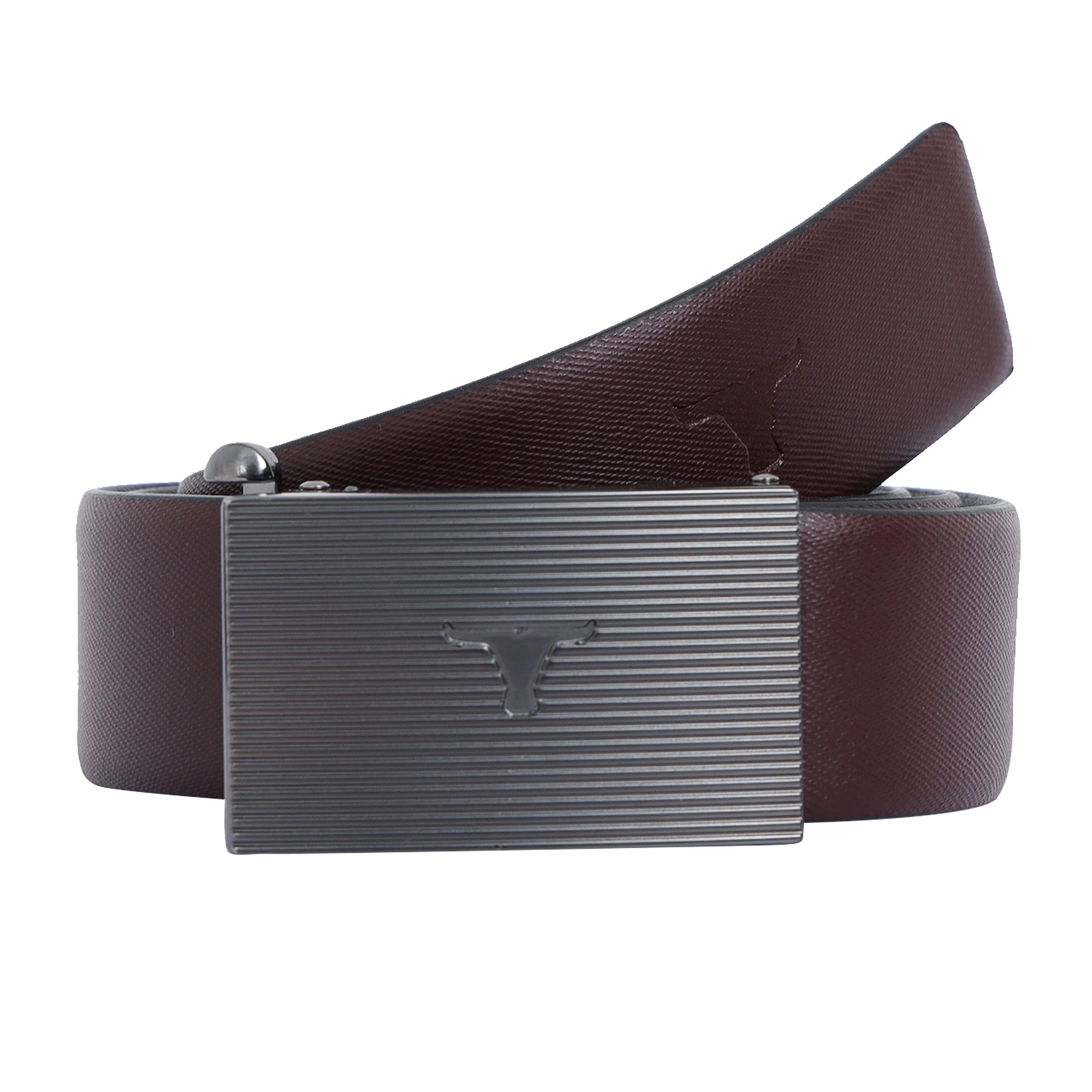 Bulchee Men's Leather Reversible Belt – Burgundy/Black, Autolock Buckle in Black Gunmetal, Genuine Leather, 35mm Width – Size L (44–46
