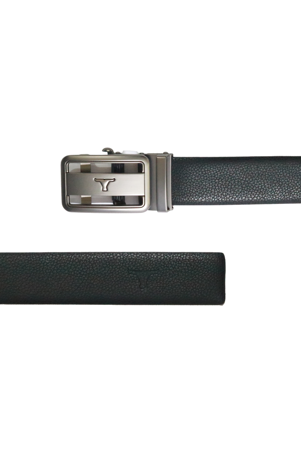 Bulchee Men's Black & Brown Reversible Autolock Brush Black Buckle Belt