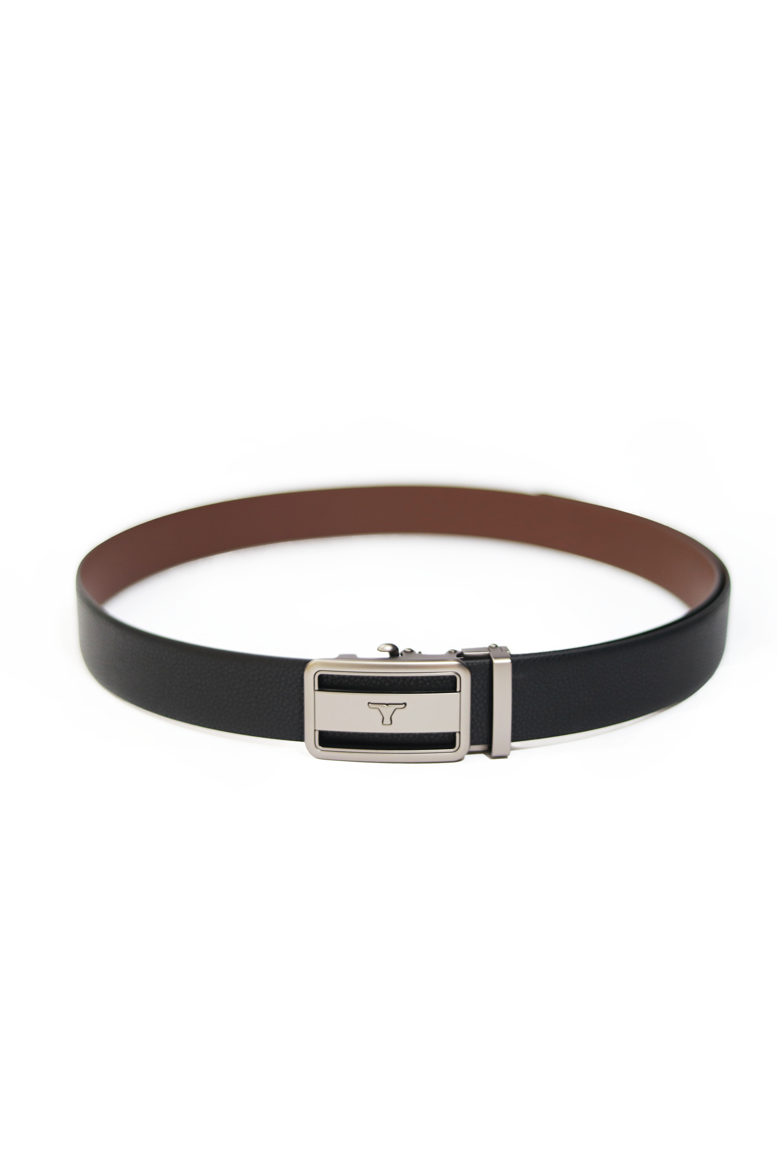 Bulchee Men's Black & Brown Reversible Autolock Brush Black Buckle Belt