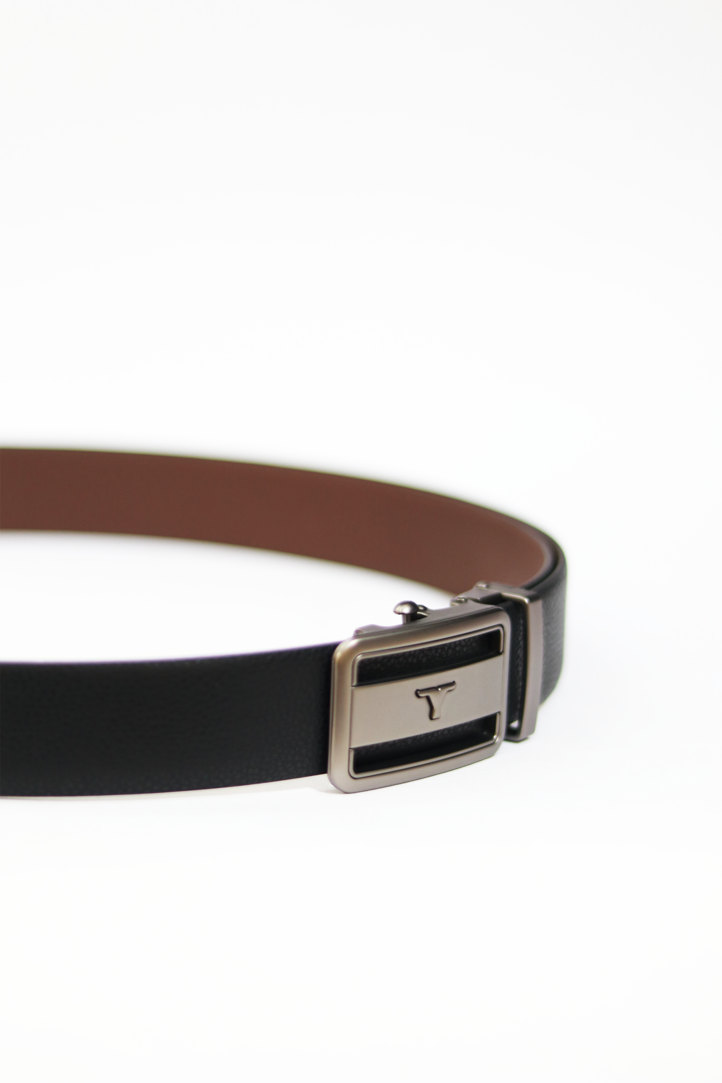 Bulchee Men's Black & Brown Reversible Autolock Brush Black Buckle Belt