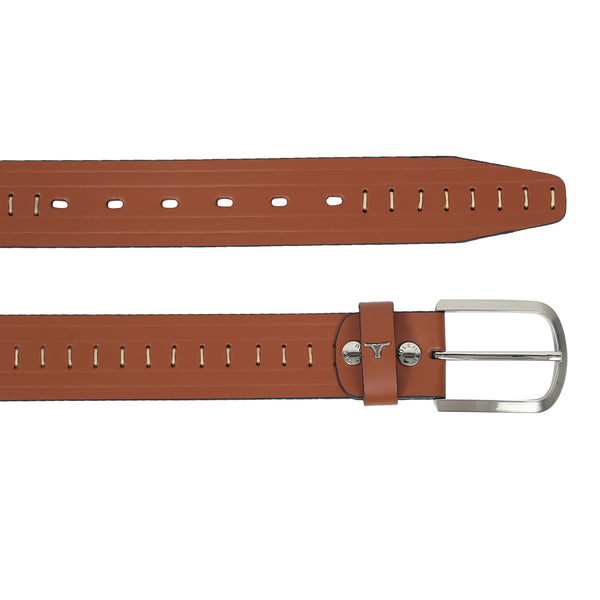 Bulchee Men's Casual Jeans Leather Belt – Tan, Genuine Leather, Shiny Nickel Buckle, 40mm Width – Sizes M (40–42"), L (44–46")