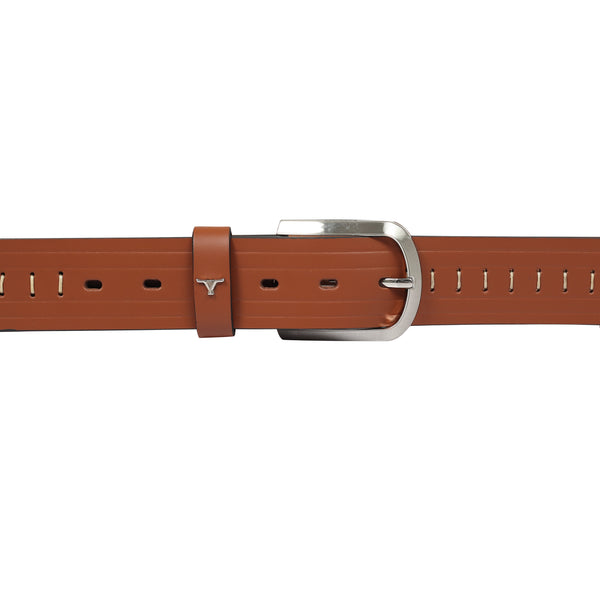 Bulchee Men's Casual Jeans Leather Belt – Tan, Genuine Leather, Shiny Nickel Buckle, 40mm Width – Sizes M (40–42"), L (44–46")