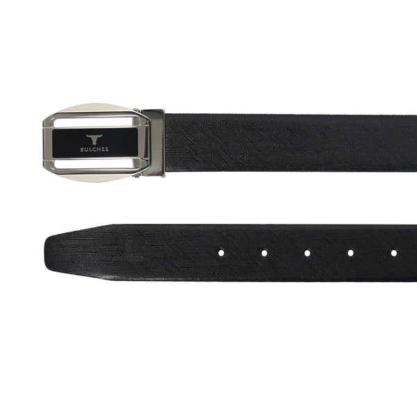 Bulchee Men's Reversible Flat Premium Leather Belt – Brown/Black, Shiny Nickel & Black Buckle, 35mm Width, Size Large (42-46")