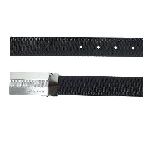 Bulchee Men's Reversible Flat Premium Leather Belt – Tan/Black, Brushed Chrome Buckle, 35mm Width, Size Large (42-46")