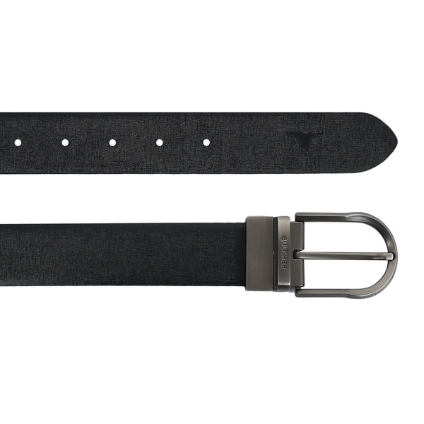 Bulchee Men's Reversible Leather Belt – Tan/Black, Brushed Satin Black Prong Buckle, 35mm Width, Size XXL (52-55")