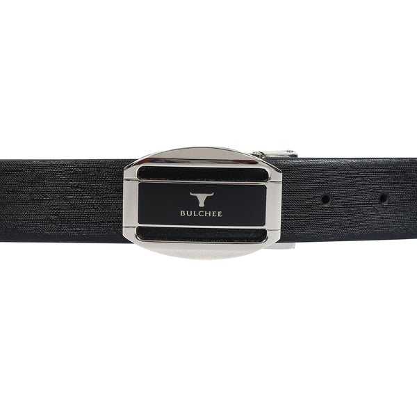 Bulchee Men's Reversible Flat Premium Leather Belt – Brown/Black, Shiny Nickel & Black Buckle, 35mm Width, Size Large (42-46")