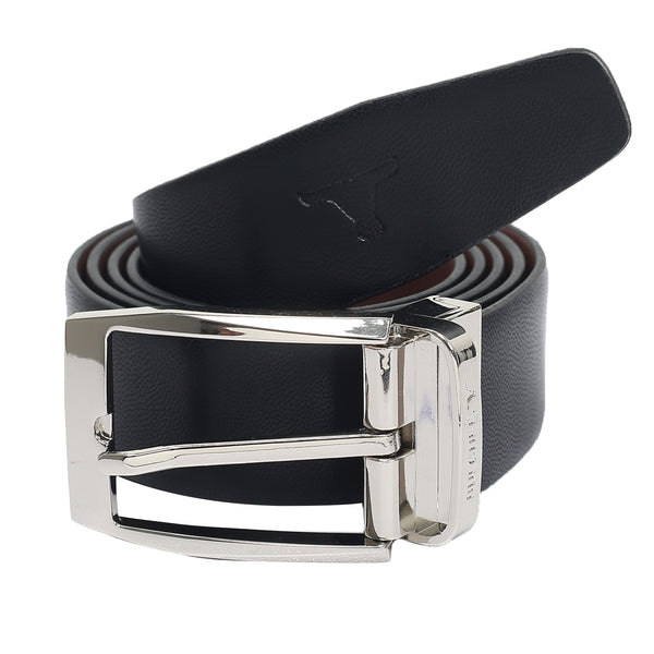 Bulchee Men's Reversible Leather Belt – Brown/Black, Shiny Nickel Prong Buckle, 35mm Width, Sizes Large (42-46"), XL (48-52"), XXL (52-55")