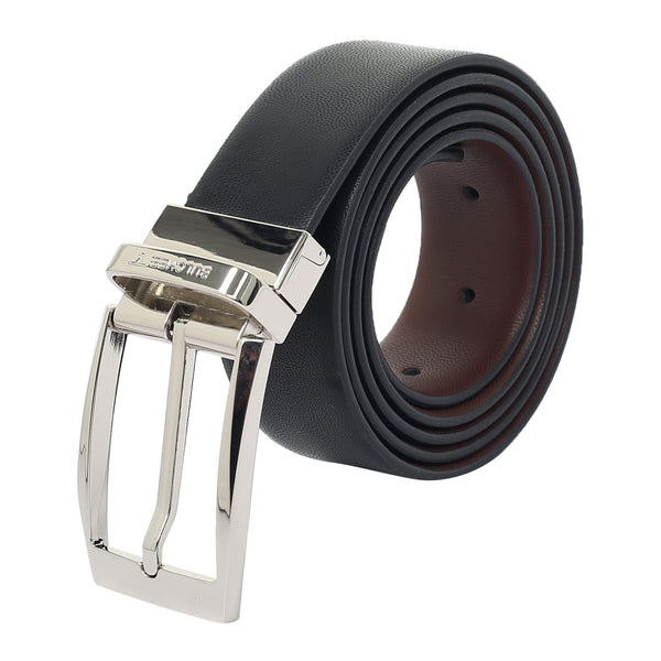 Bulchee Men's Reversible Leather Belt – Brown/Black, Shiny Nickel Prong Buckle, 35mm Width, Sizes Large (42-46"), XL (48-52"), XXL (52-55")