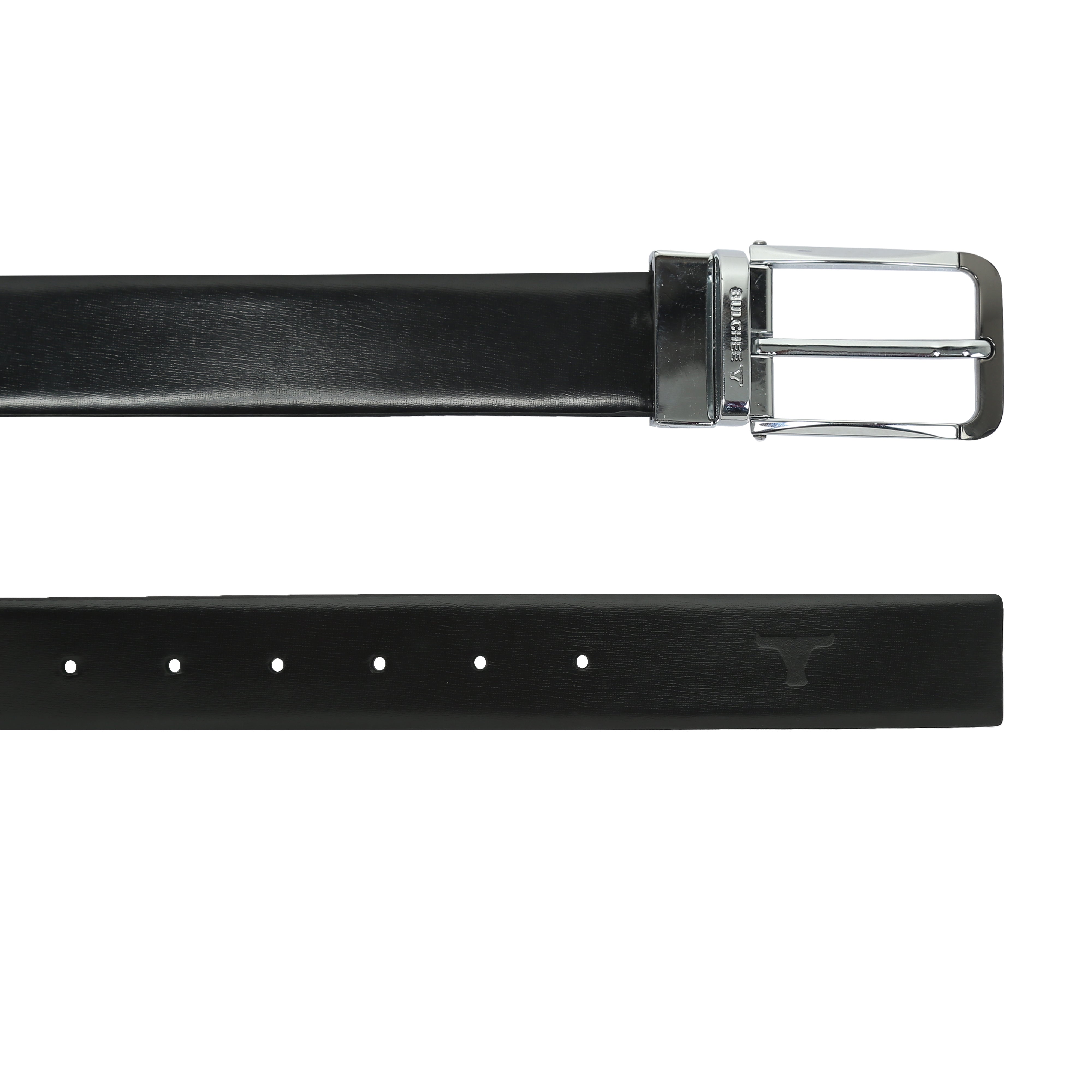 Bulchee Men's Reversible Italian Leather Belt – Grey/Black, Shiny Chrome & Shiny Black Prong Buckle, 35mm, Size Large (40-42 Inches)