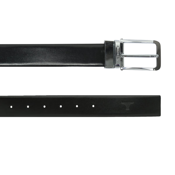 Bulchee Men's Reversible Italian Leather Belt – Grey/Black, Shiny Chrome & Shiny Black Prong Buckle, 35mm, Size Large (40-42 Inches)