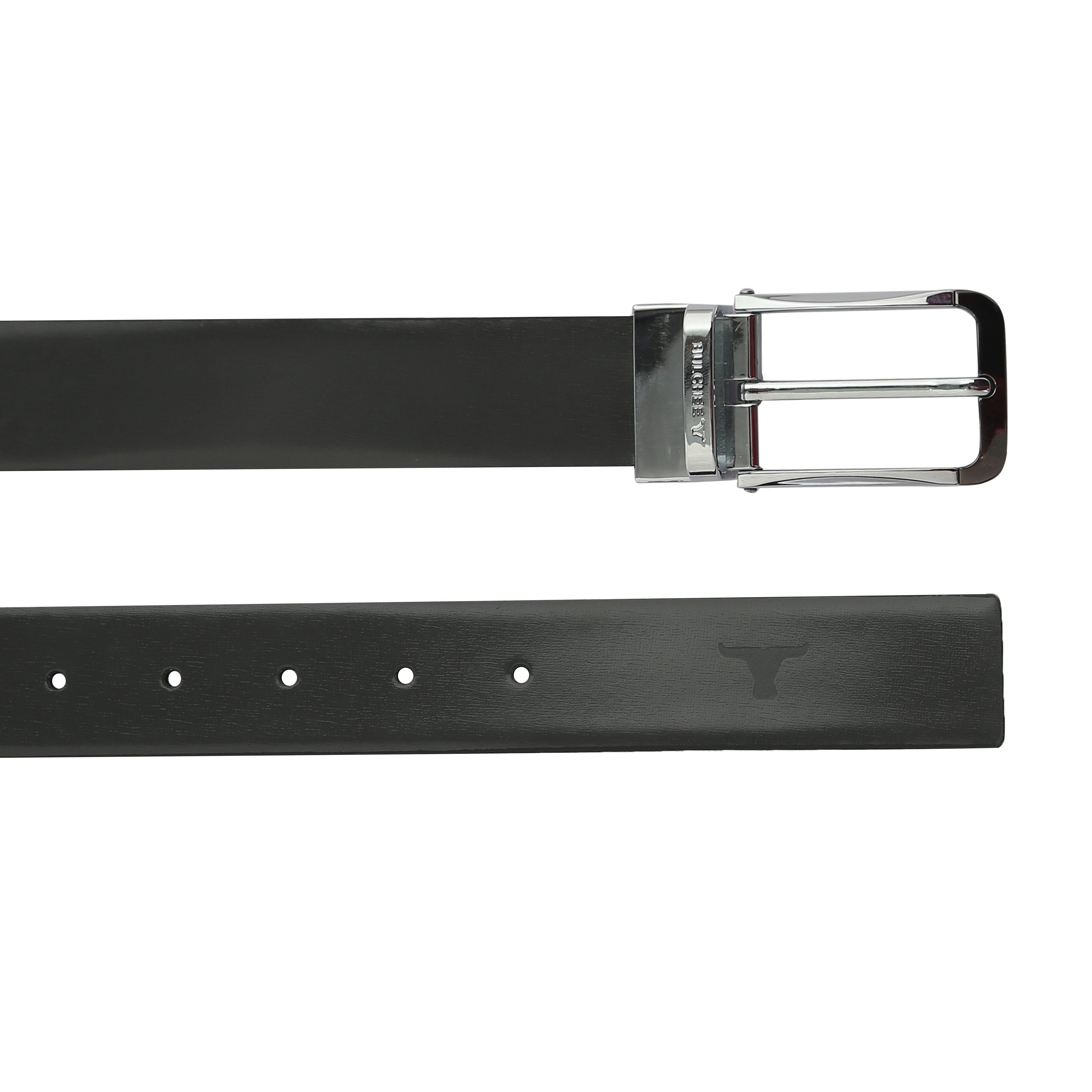 Bulchee Men's Reversible Italian Leather Belt – Grey/Black, Shiny Chrome & Shiny Black Prong Buckle, 35mm, Size Large (40-42 Inches)