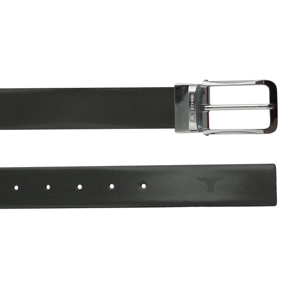 Bulchee Men's Reversible Italian Leather Belt – Grey/Black, Shiny Chrome & Shiny Black Prong Buckle, 35mm, Size Large (40-42 Inches)