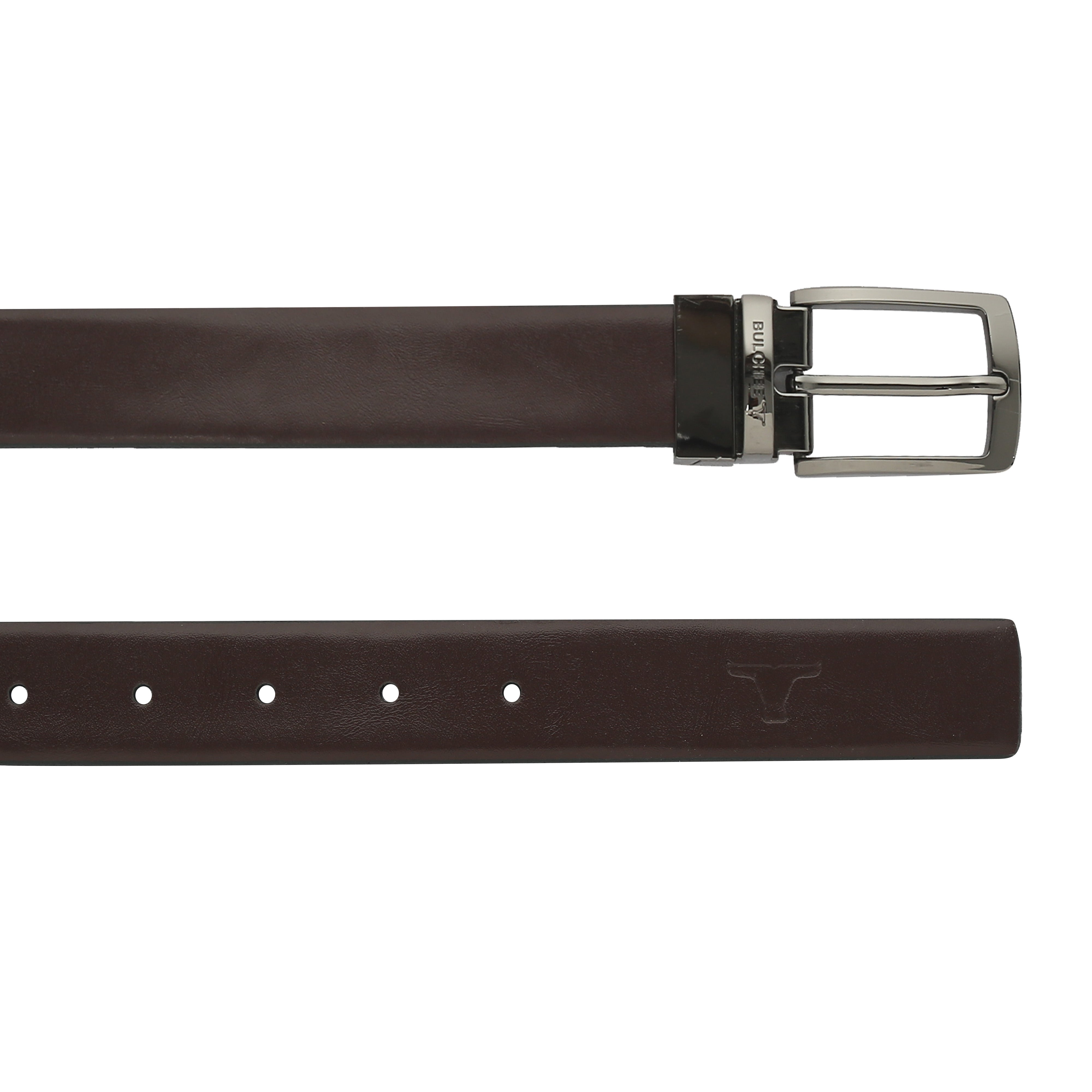 Bulchee Men's Reversible Leather Belt – Brown/Black, Chrome Prong Buckle, 30mm Width, Size Large (40-42 Inches)