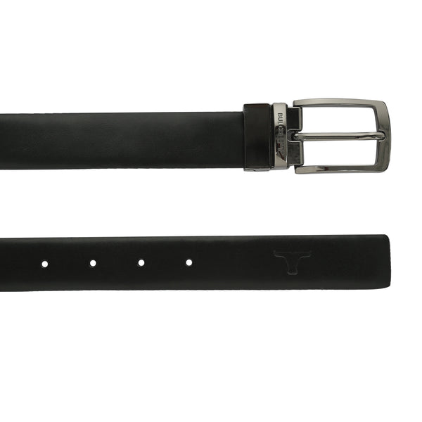 Bulchee Men's Reversible Leather Belt – Brown/Black, Chrome Prong Buckle, 30mm Width, Size Large (40-42 Inches)
