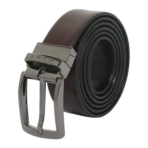 Bulchee Men's Reversible Leather Belt – Brown/Black, Chrome Prong Buckle, 30mm Width, Size Large (40-42 Inches)