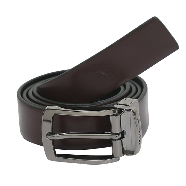 Bulchee Men's Reversible Leather Belt – Brown/Black, Chrome Prong Buckle, 30mm Width, Size Large (40-42 Inches)