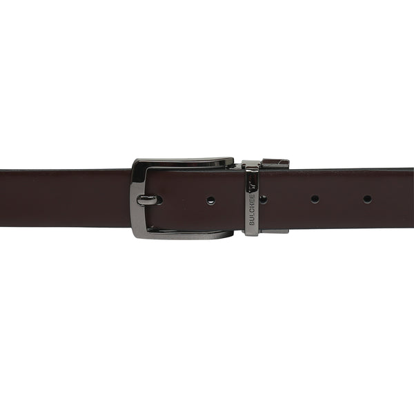 Bulchee Men's Reversible Leather Belt – Brown/Black, Chrome Prong Buckle, 30mm Width, Size Large (40-42 Inches)