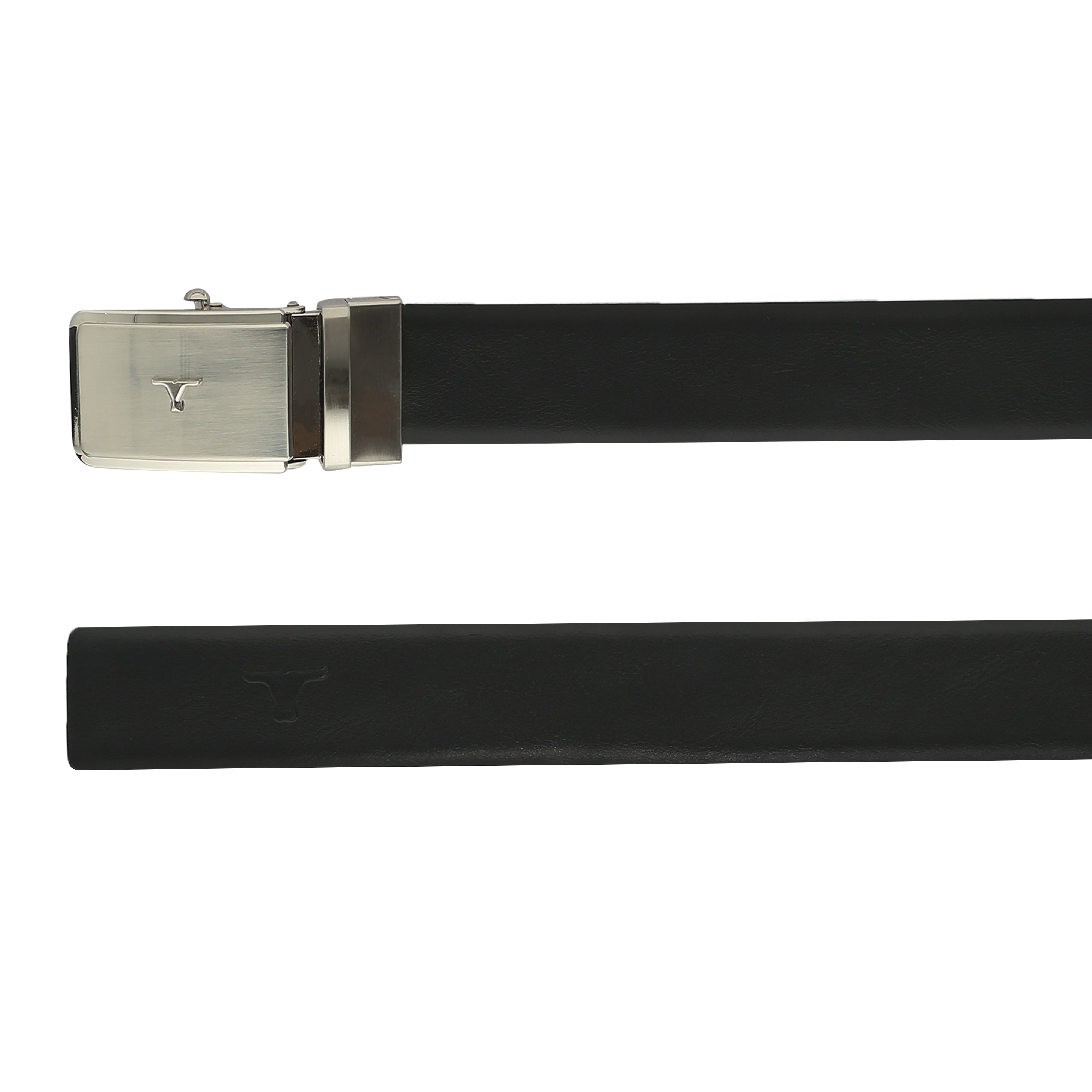 Bulchee Men's Reversible Autolock Premium Leather Belt – Tan/Black, Brushed Black 3D Bullhead Buckle, 35mm Width, Sizes Large (42-46