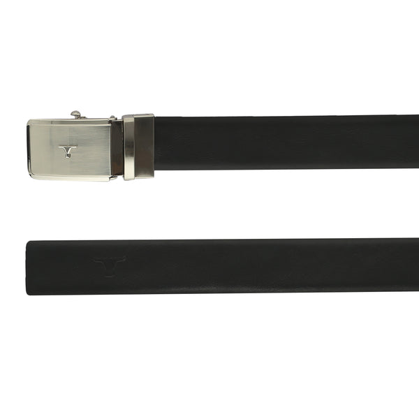 Bulchee Men's Reversible Autolock Premium Leather Belt – Tan/Black, Brushed Black 3D Bullhead Buckle, 35mm Width, Sizes Large (42-46"), XL (48-52"), XXL (52-55")