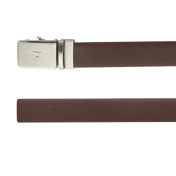 Bulchee Men's Reversible Autolock Premium Leather Belt – Tan/Black, Brushed Black 3D Bullhead Buckle, 35mm Width, Sizes Large (42-46"), XL (48-52"), XXL (52-55")
