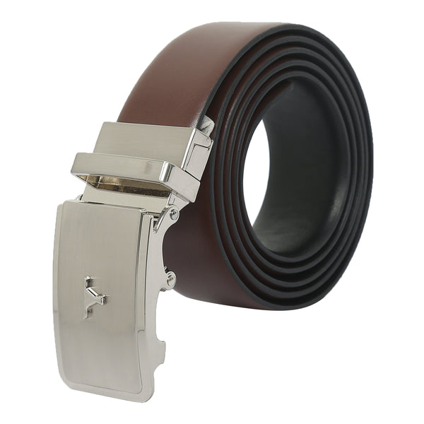 Bulchee Men's Reversible Autolock Premium Leather Belt – Tan/Black, Brushed Black 3D Bullhead Buckle, 35mm Width, Sizes Large (42-46"), XL (48-52"), XXL (52-55")