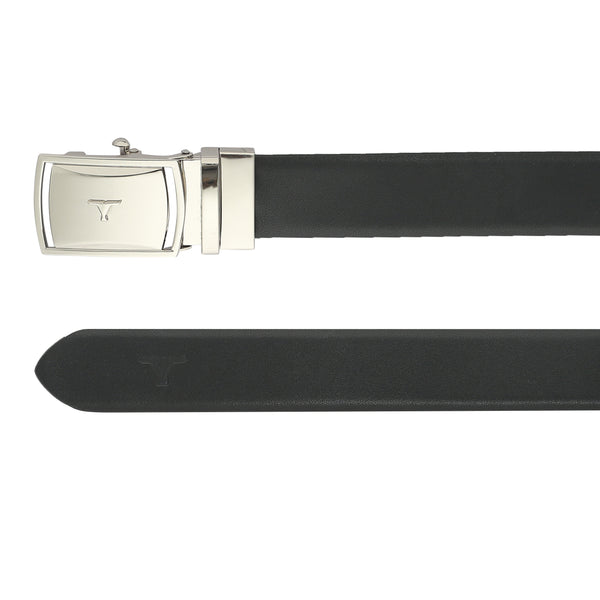 Bulchee Men's Reversible Autolock Premium Leather Belt – Brown/Black, Shiny Nickel 3D Bullhead Buckle, 35mm Width, Sizes Large (42-46"), XL (48-52"), XXL (52-55")