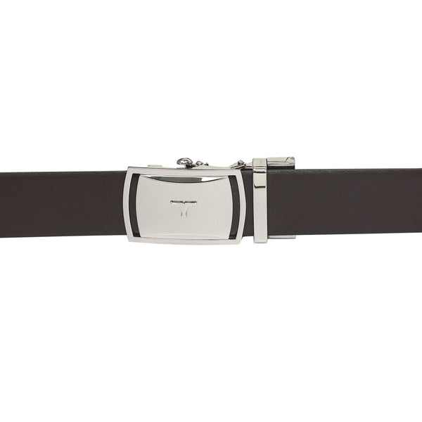 Bulchee Men's Reversible Autolock Premium Leather Belt – Brown/Black, Shiny Nickel 3D Bullhead Buckle, 35mm Width, Sizes Large (42-46"), XL (48-52"), XXL (52-55")